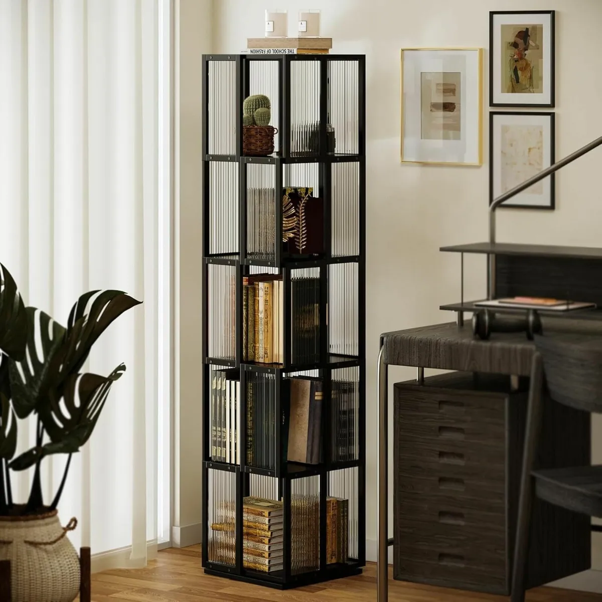 Rotating Bookshelf Tower 5 Tier，360degreesStorage - Image 2