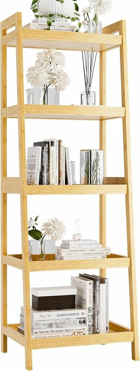 Bookshelf 5 Tier Ladder Bookcase with Bamboo - Image 1