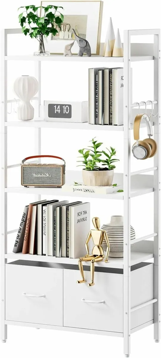 Shelf Bookcase 5 Tier Bookshelves With 2 Fabric - Image 1