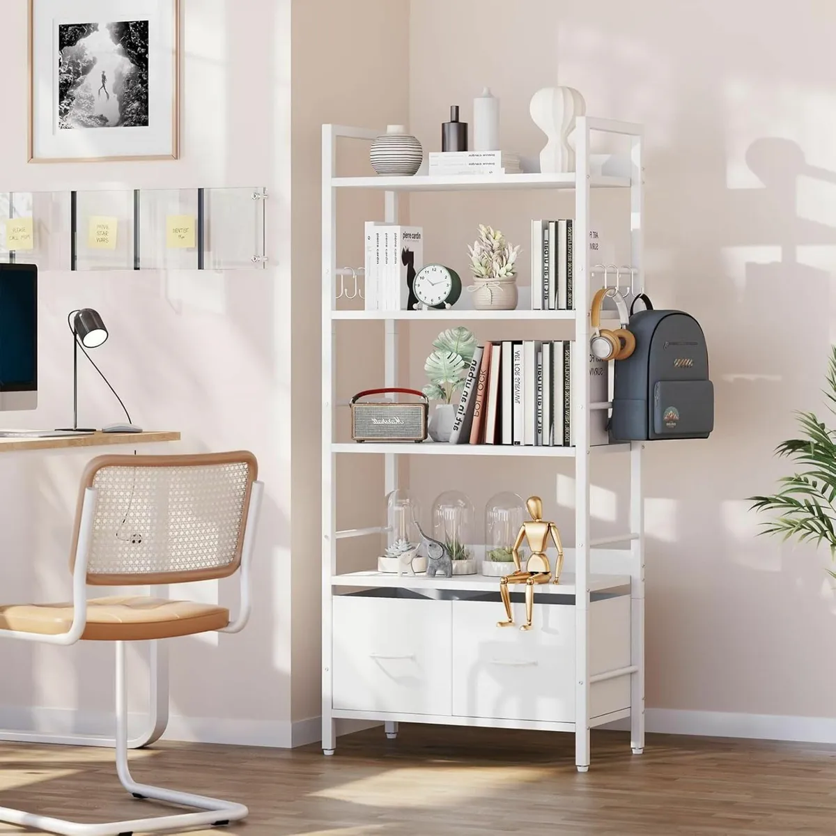 Shelf Bookcase 5 Tier Bookshelves With 2 Fabric - Image 2