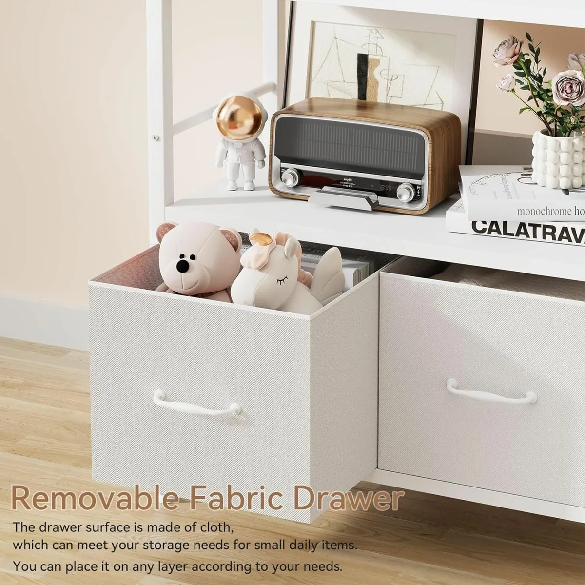 Shelf Bookcase 5 Tier Bookshelves With 2 Fabric - Image 4