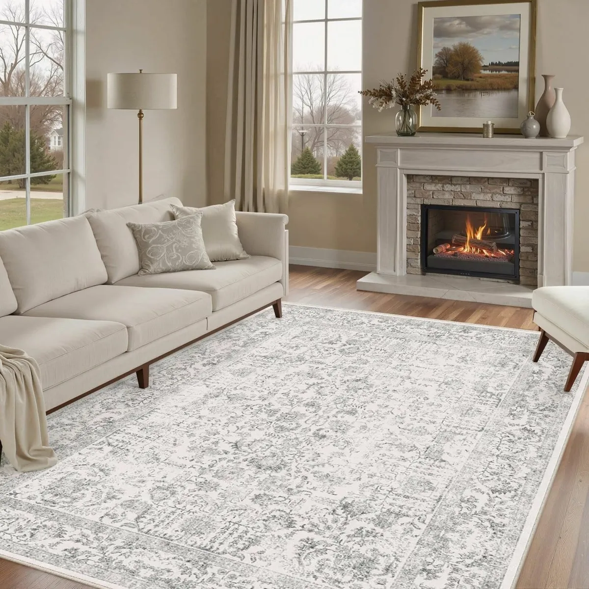 Vintage Grey Rugs Living Room Washable Non Slip - Image 3