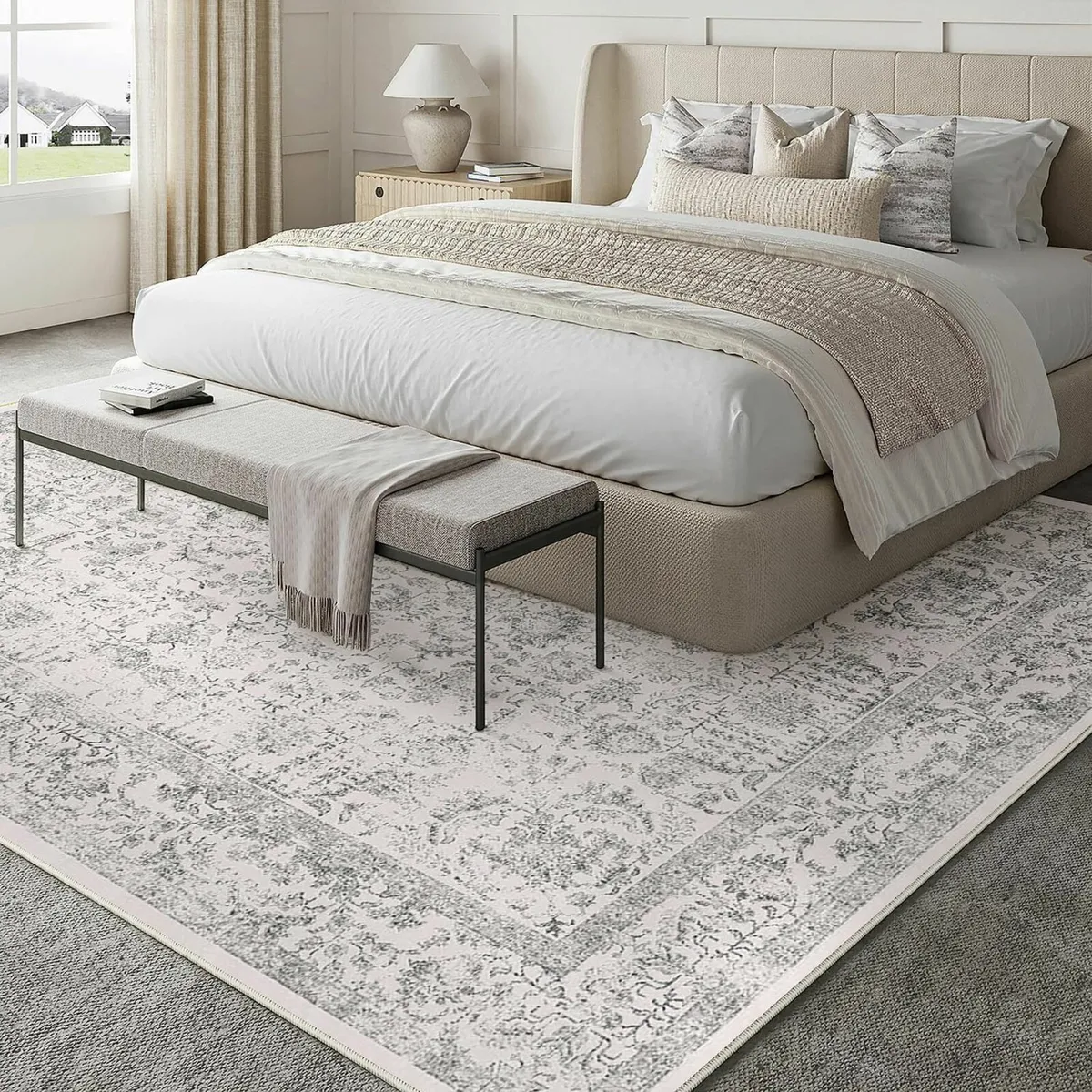 Vintage Grey Rugs Living Room Washable Non Slip - Image 4