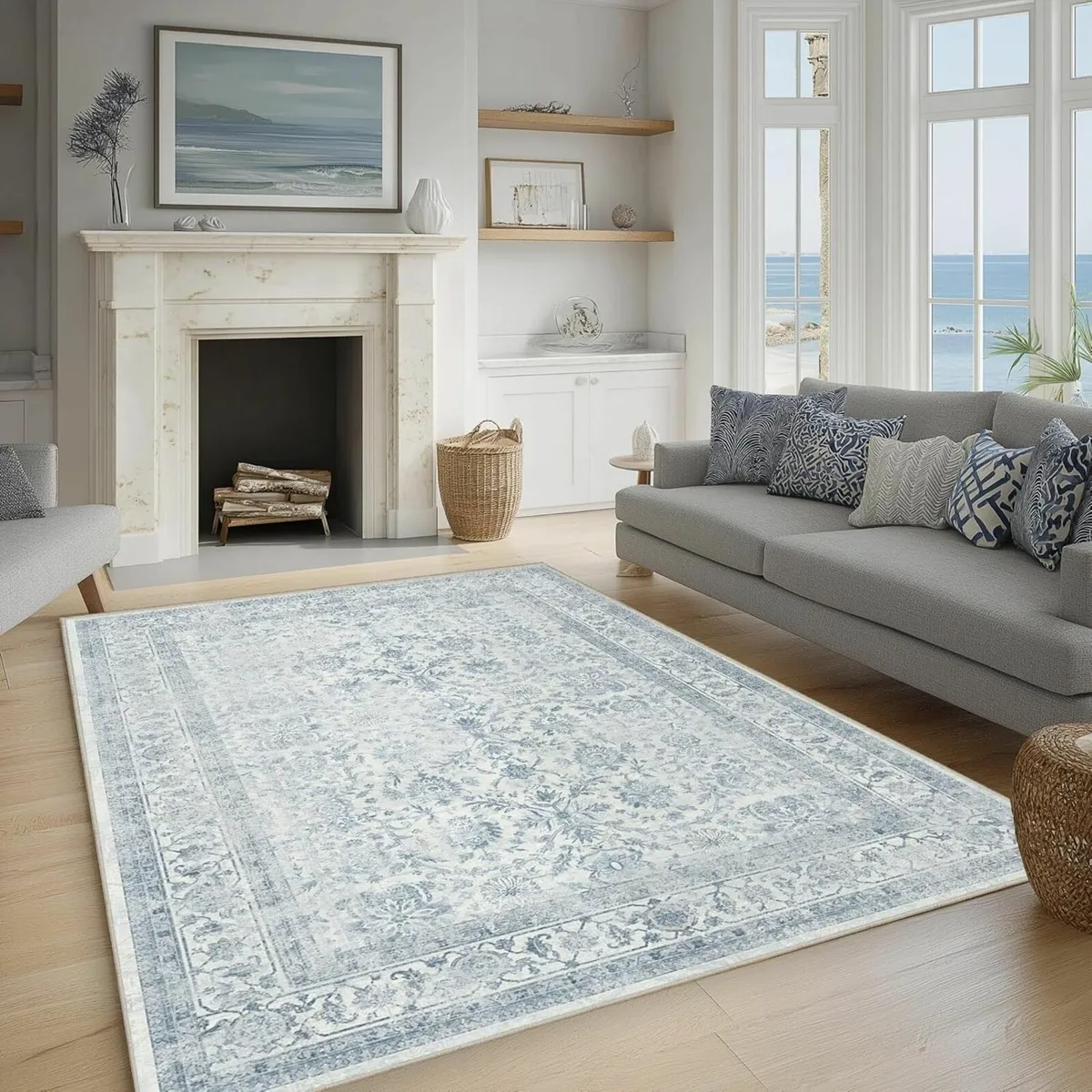 Washable Area Rug Blue Neutral Vintage 120x170 cm - Image 1