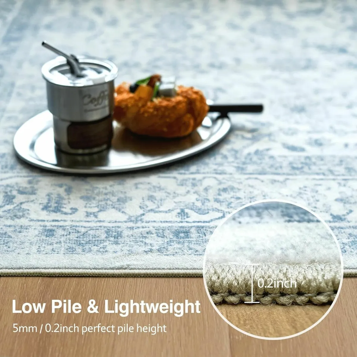 Washable Area Rug Blue Neutral Vintage 120x170 cm - Image 3