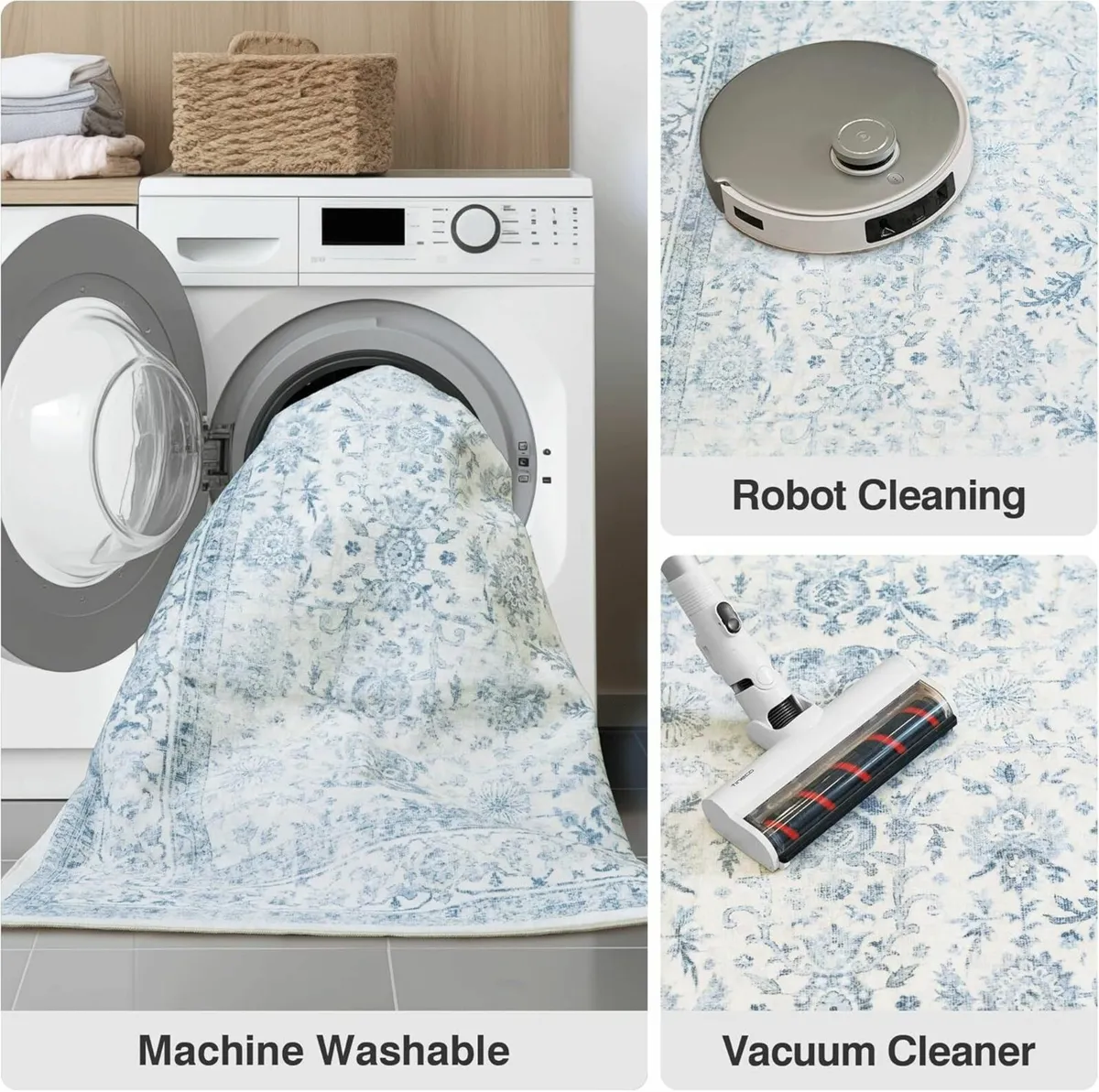 Washable Area Rug Blue Neutral Vintage 120x170 cm - Image 4