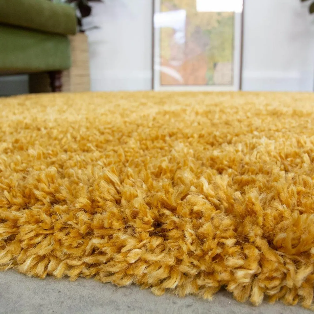 Ochre Fluffy Shaggy Shag Rug Affordable Yellow - Image 3