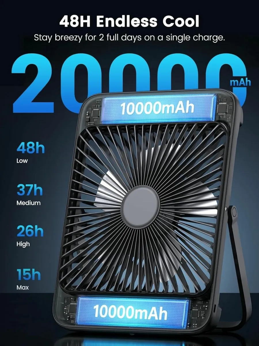 20000mAh Battery Powered Fan Ultra-Slim 8-Inch - Image 2