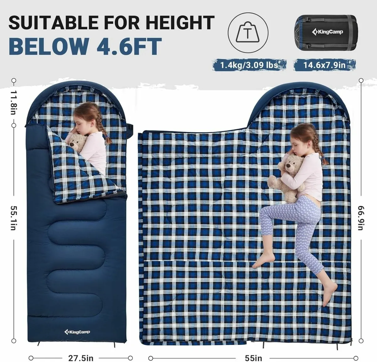 Kids Sleeping Bag with Flannel Lining for Cold - Image 2