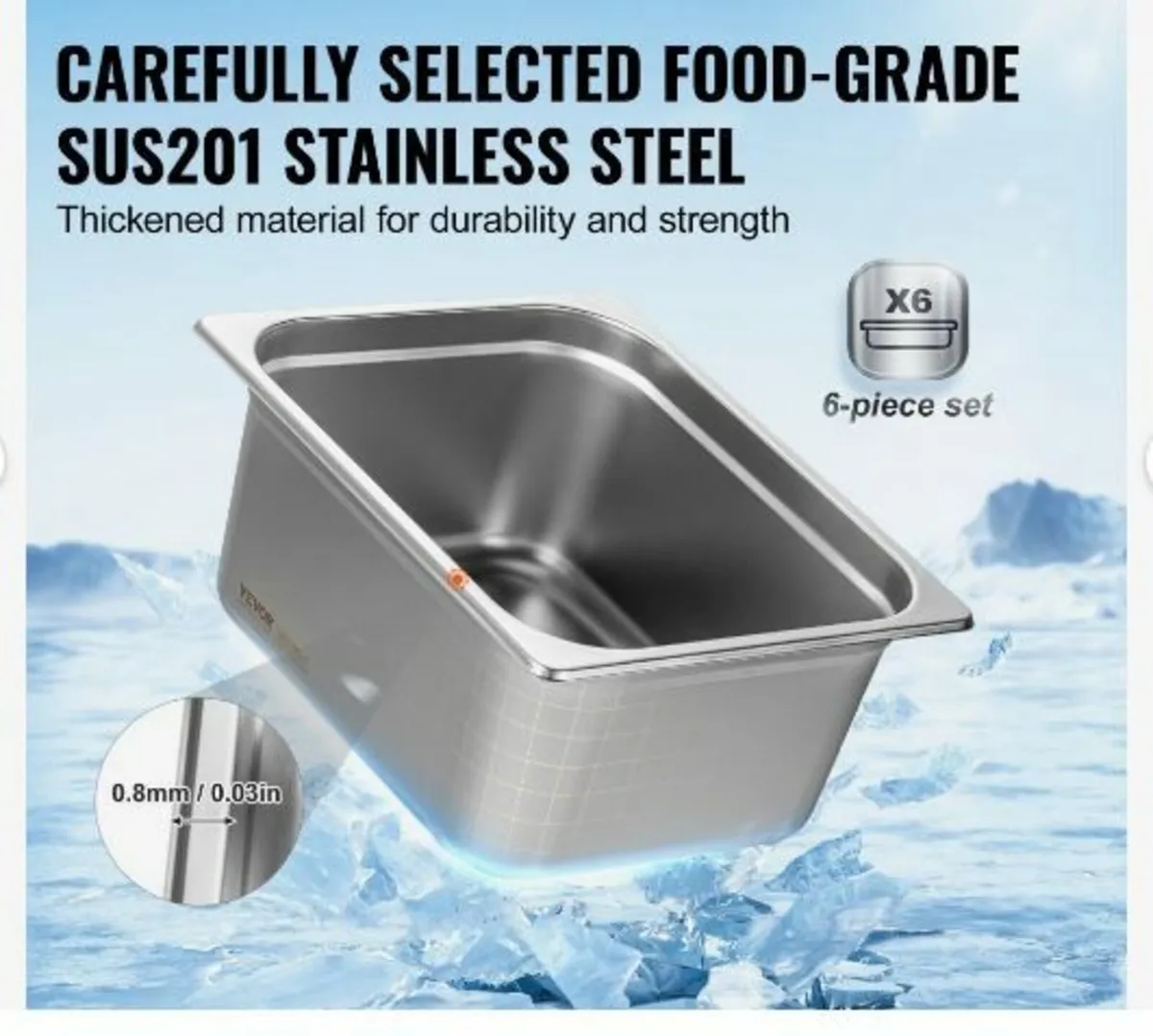 6 Pack Hotel Pans, 1/2 Size Anti-Jam Steam Pan - Image 2