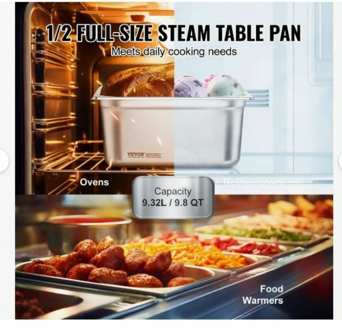 6 Pack Hotel Pans, 1/2 Size Anti-Jam Steam Pan - Image 4
