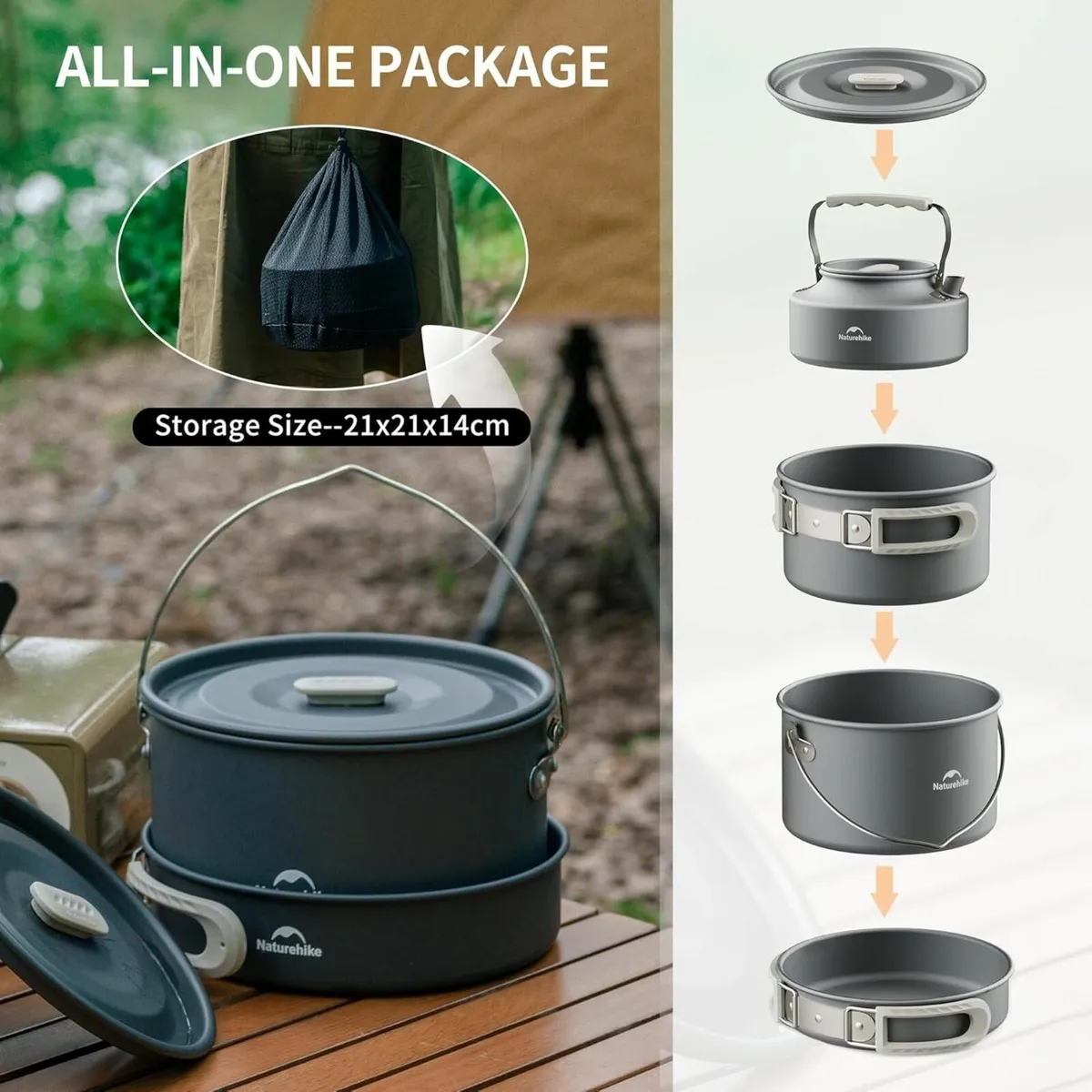 2-4 4-7 People Camping Cookware Kit Non-Stick - Image 2