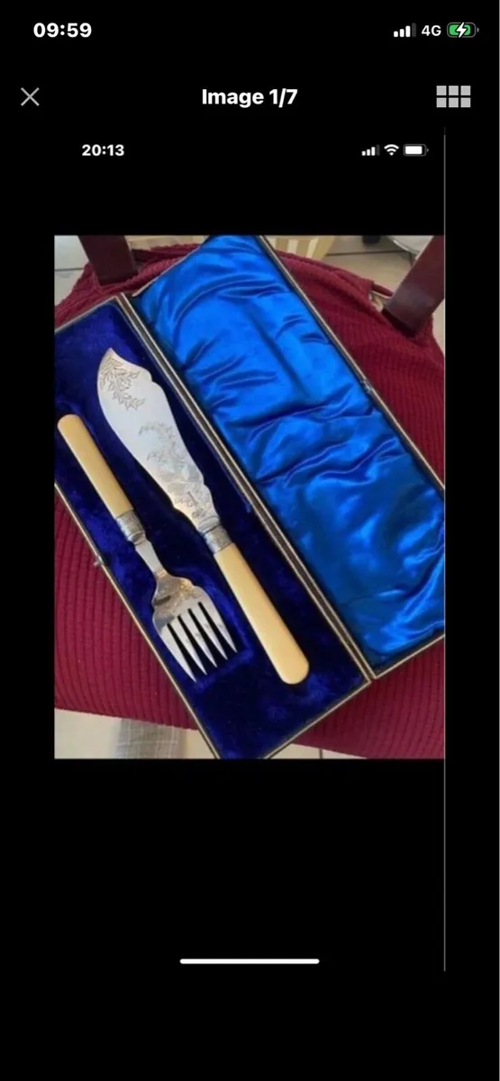 Antique Bone Handle Fish Serving Set - Image 1