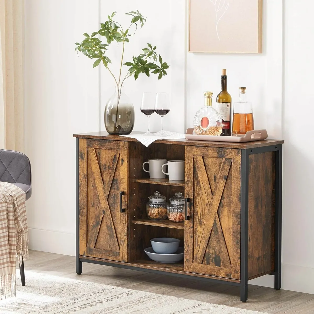 Buffet Table Sideboard Storage Cabinet with - Image 2