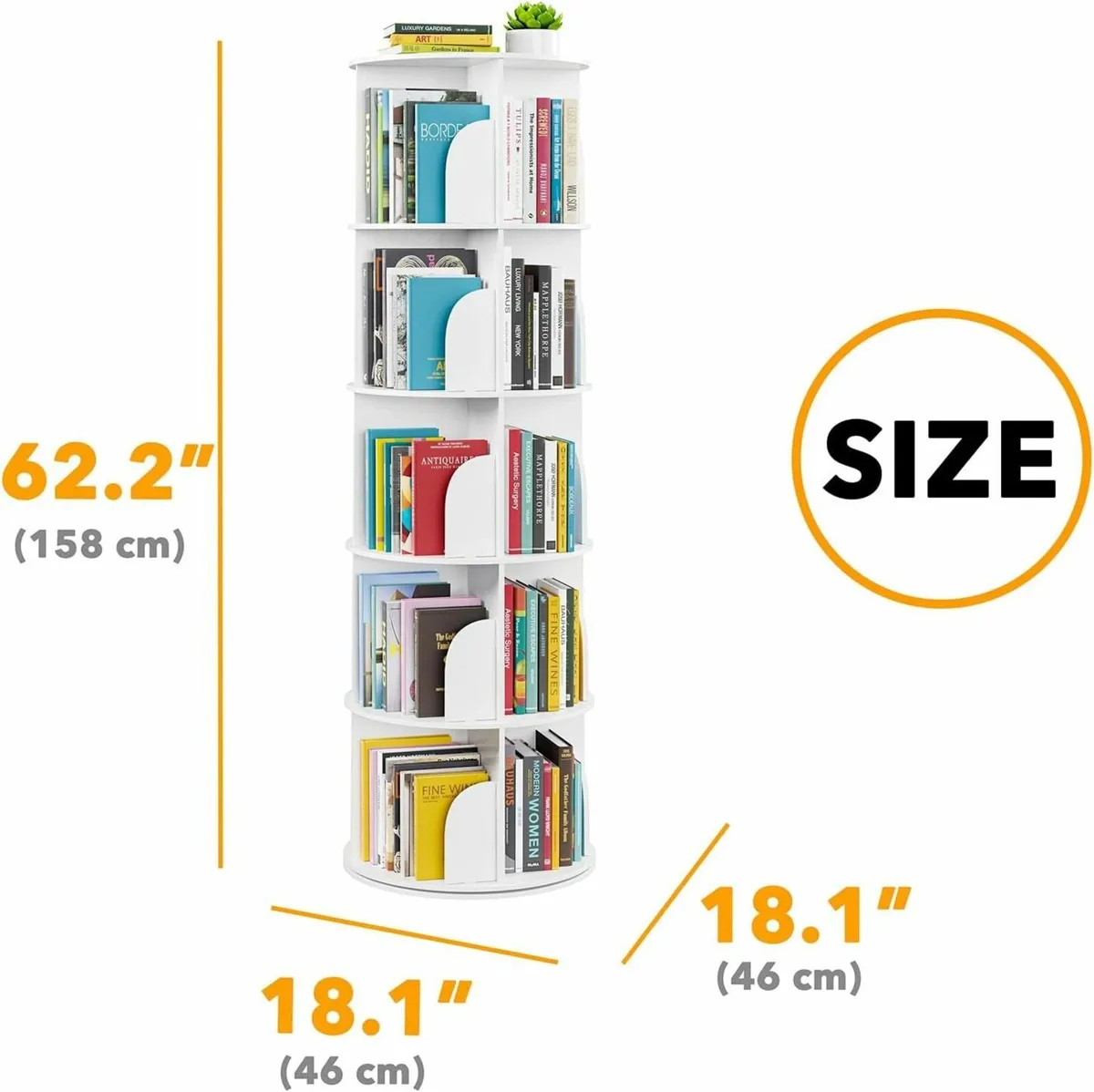 5-Tier Rotating Shelf Tower Lazy Susan Bookcase - Image 2