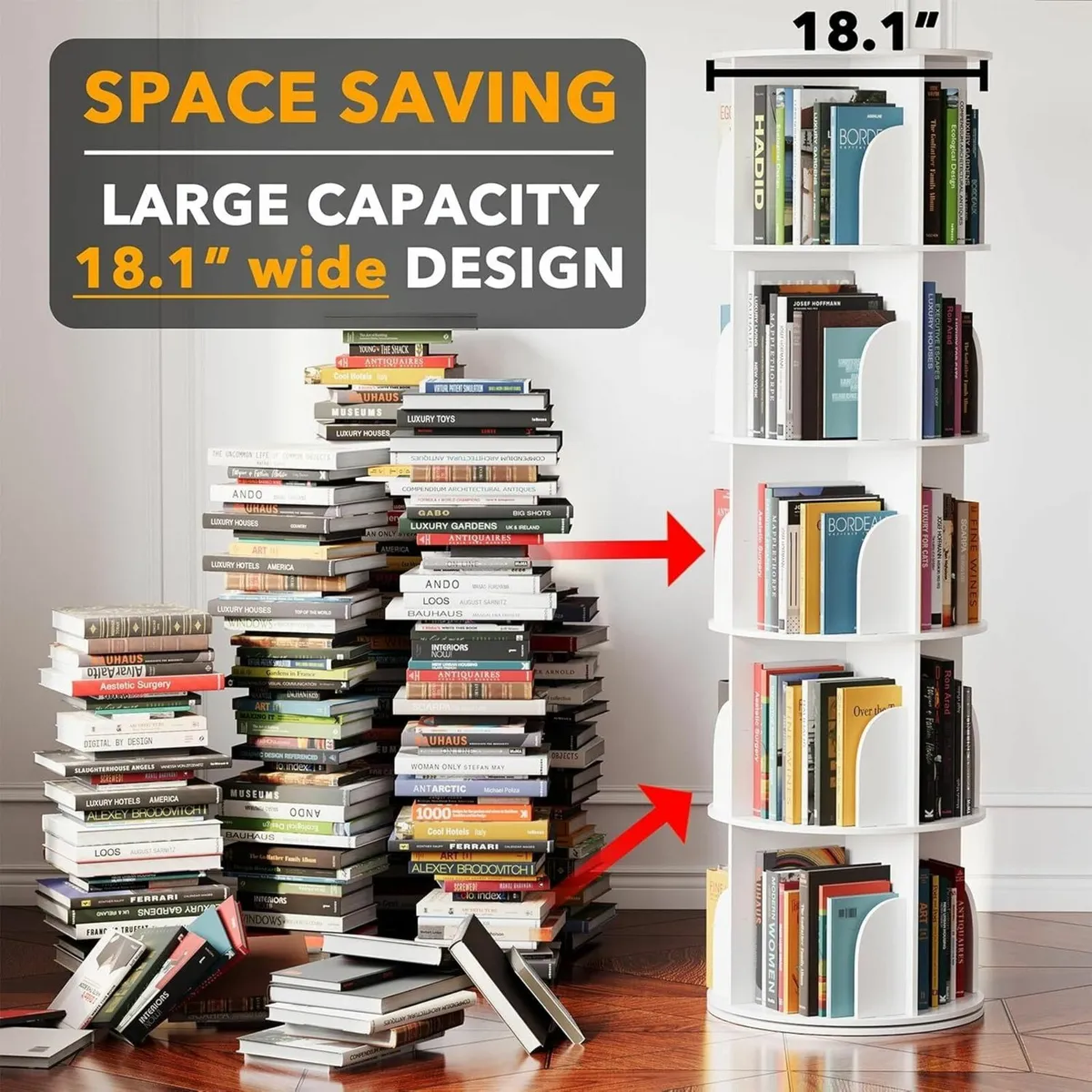 5-Tier Rotating Shelf Tower Lazy Susan Bookcase - Image 3