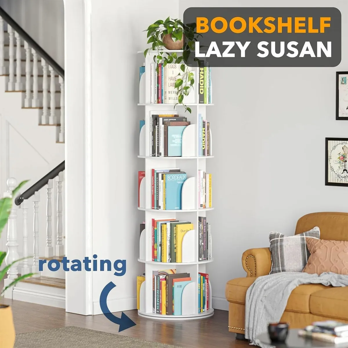 5-Tier Rotating Shelf Tower Lazy Susan Bookcase - Image 4