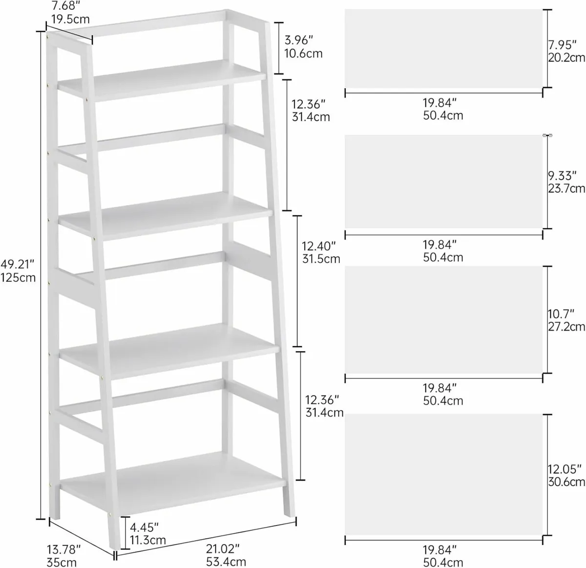 Ladder Shelf 4 Tier Bookshelf Bookcase with - Image 3