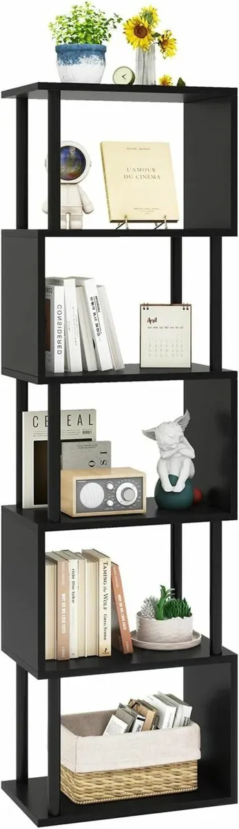5/6-Tier Tall Bookshelf S-Shaped Geometric - Image 1