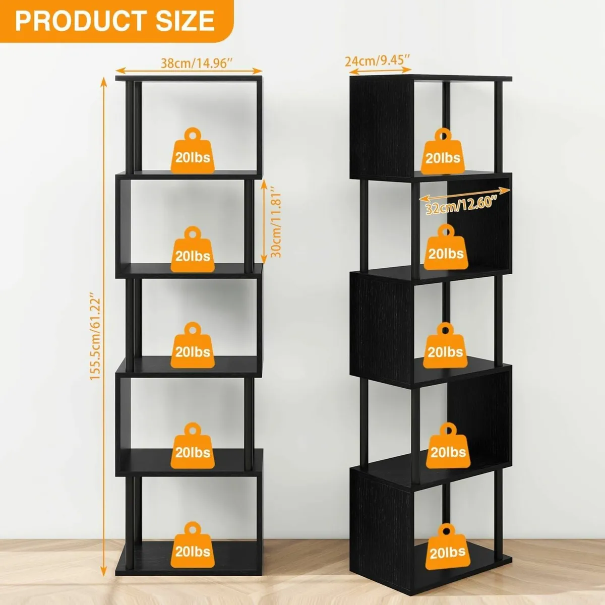 5/6-Tier Tall Bookshelf S-Shaped Geometric - Image 3