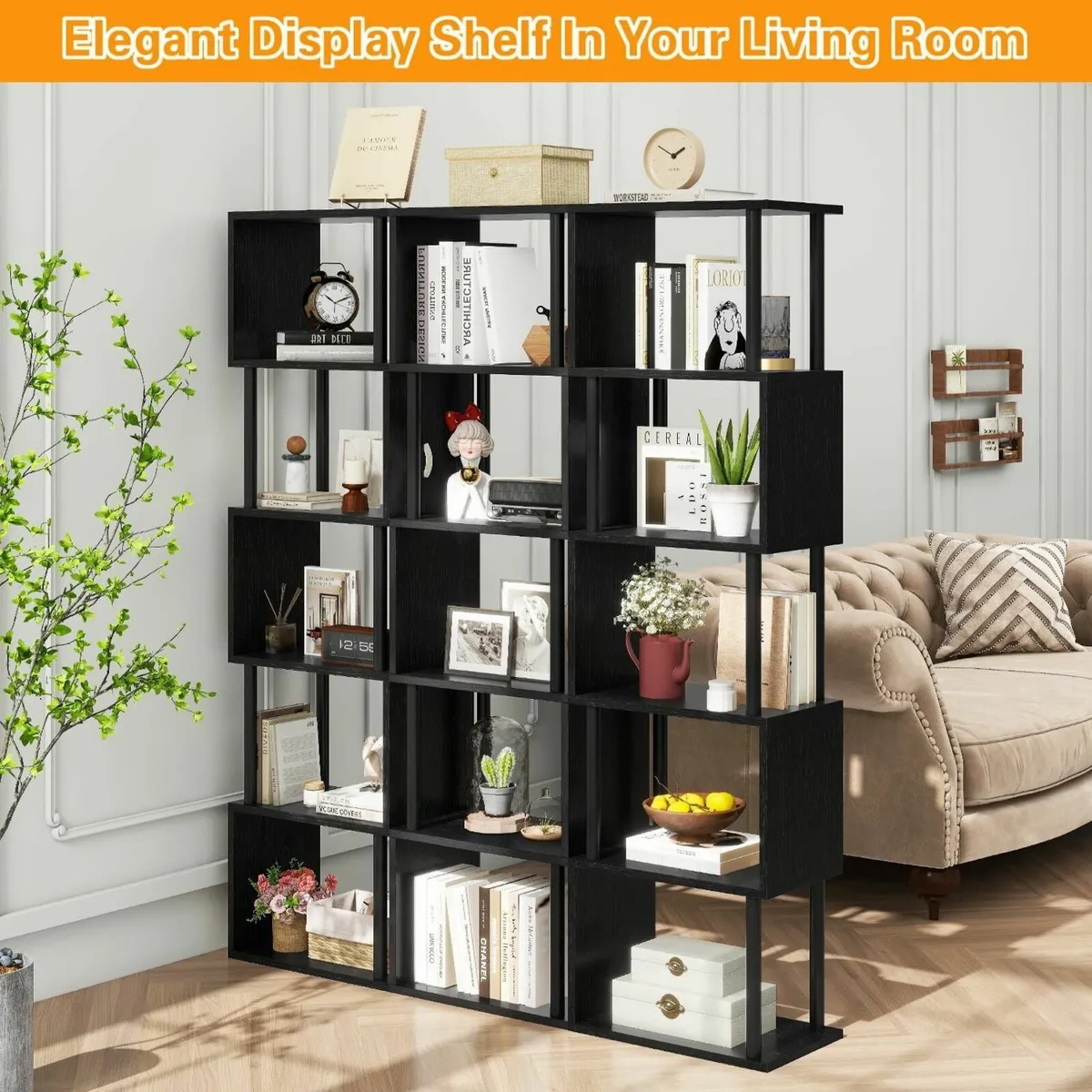 5/6-Tier Tall Bookshelf S-Shaped Geometric - Image 4
