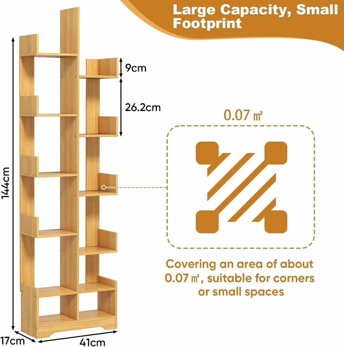 10 Tier Tree Bookshelf Wooden Book Display Shelf - Image 3
