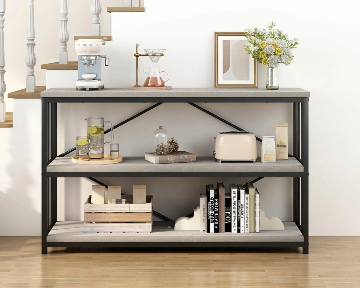 47 Gray 3 Tier Low Bookcase Industrial Modern - Image 2