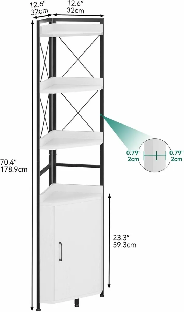 Corner Shelf 4 Tiers Industrial Bookshelf with - Image 2