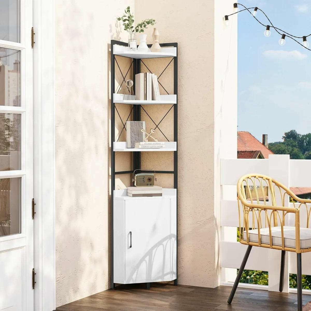 Corner Shelf 4 Tiers Industrial Bookshelf with - Image 3