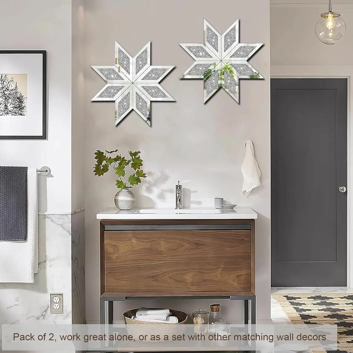 2 Piece Crushed Diamond Decorative Mirror Silver - Image 4