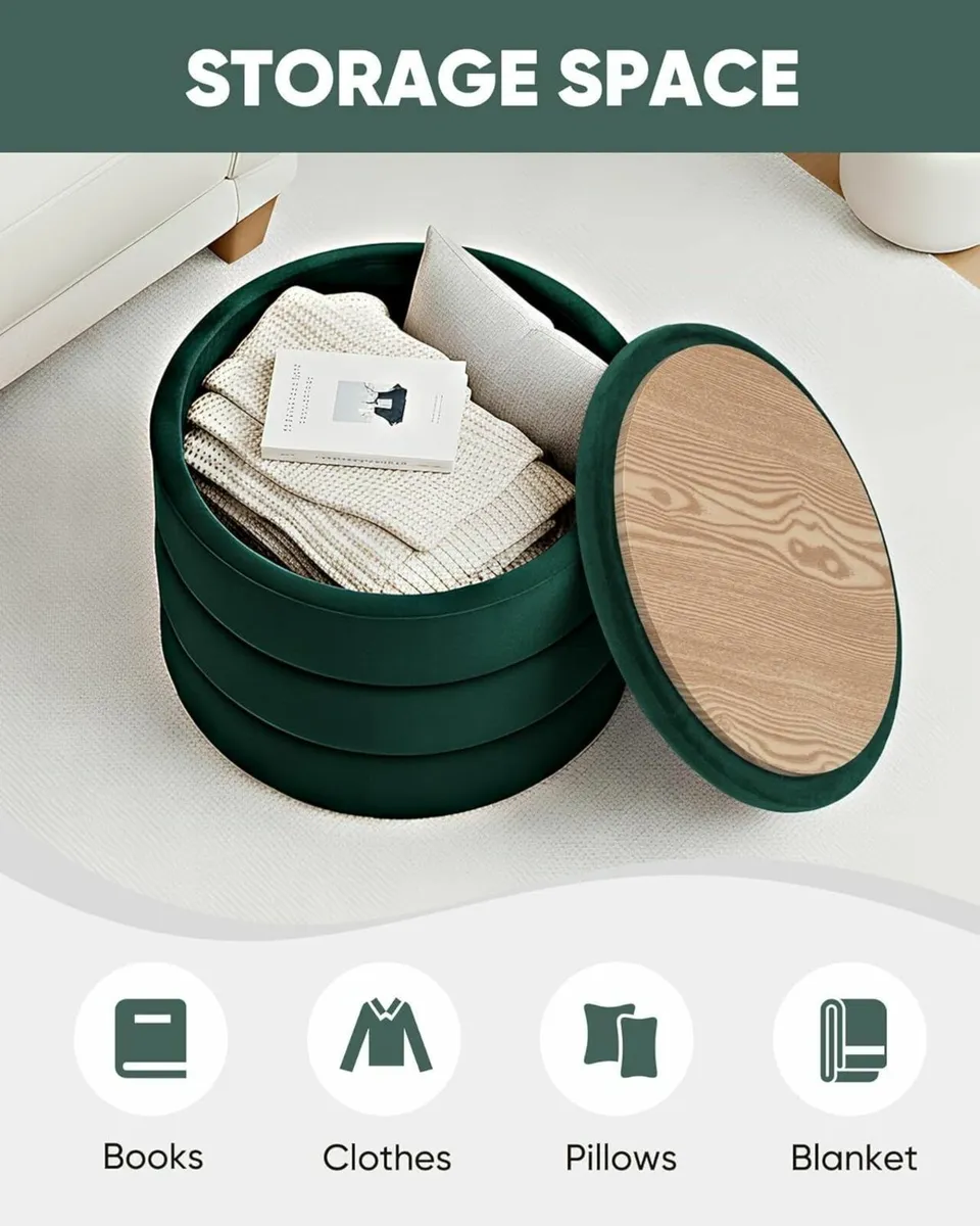 Large Storage Ottoman Round Folding Foot Rest - Image 3