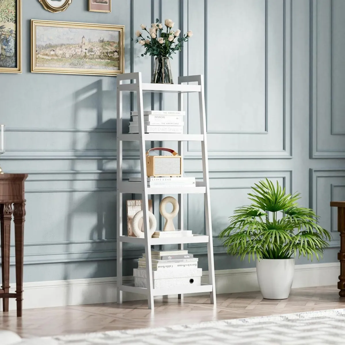 Bamboo Ladder Bookcase Bathroom Storage Rack - Image 2