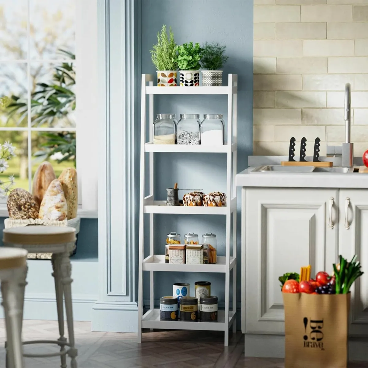 Bamboo Ladder Bookcase Bathroom Storage Rack - Image 4