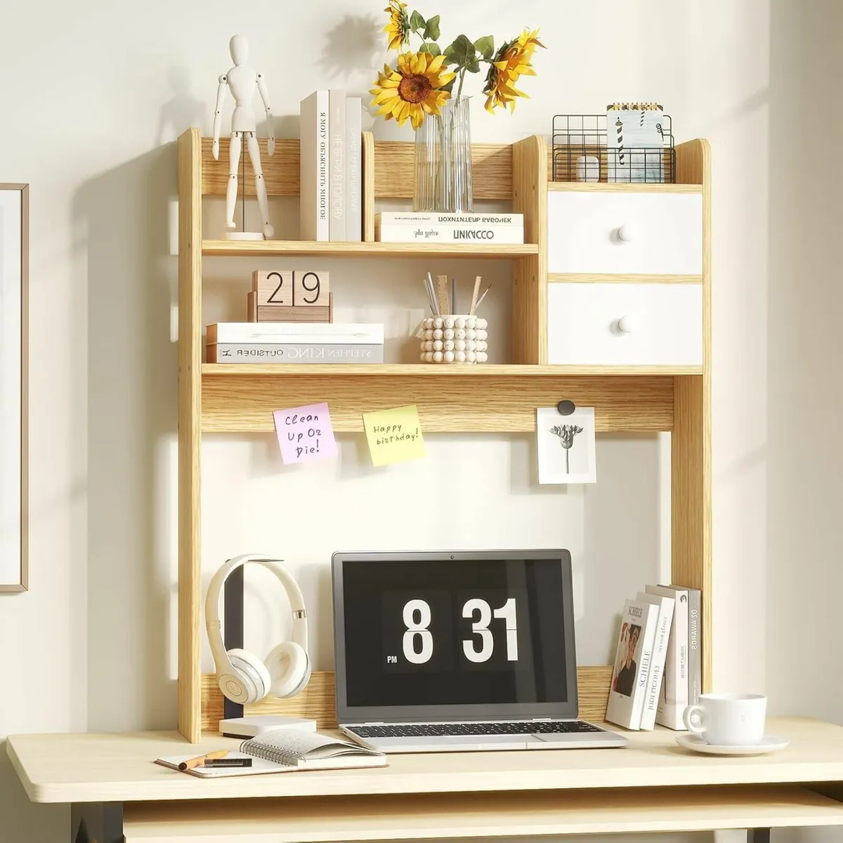 Desktop Bookshelf - Desk Shelves Bookcase with 4 - Image 3