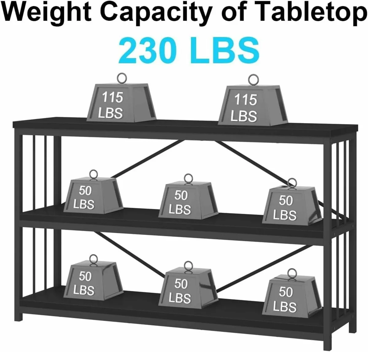 Black Sofa Table Modern Metal Wood Entryway - Image 4