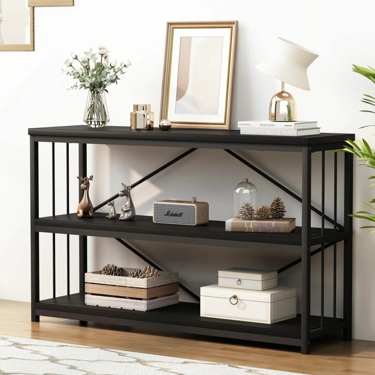 Black Sofa Table Modern Metal Wood Entryway - Image 1