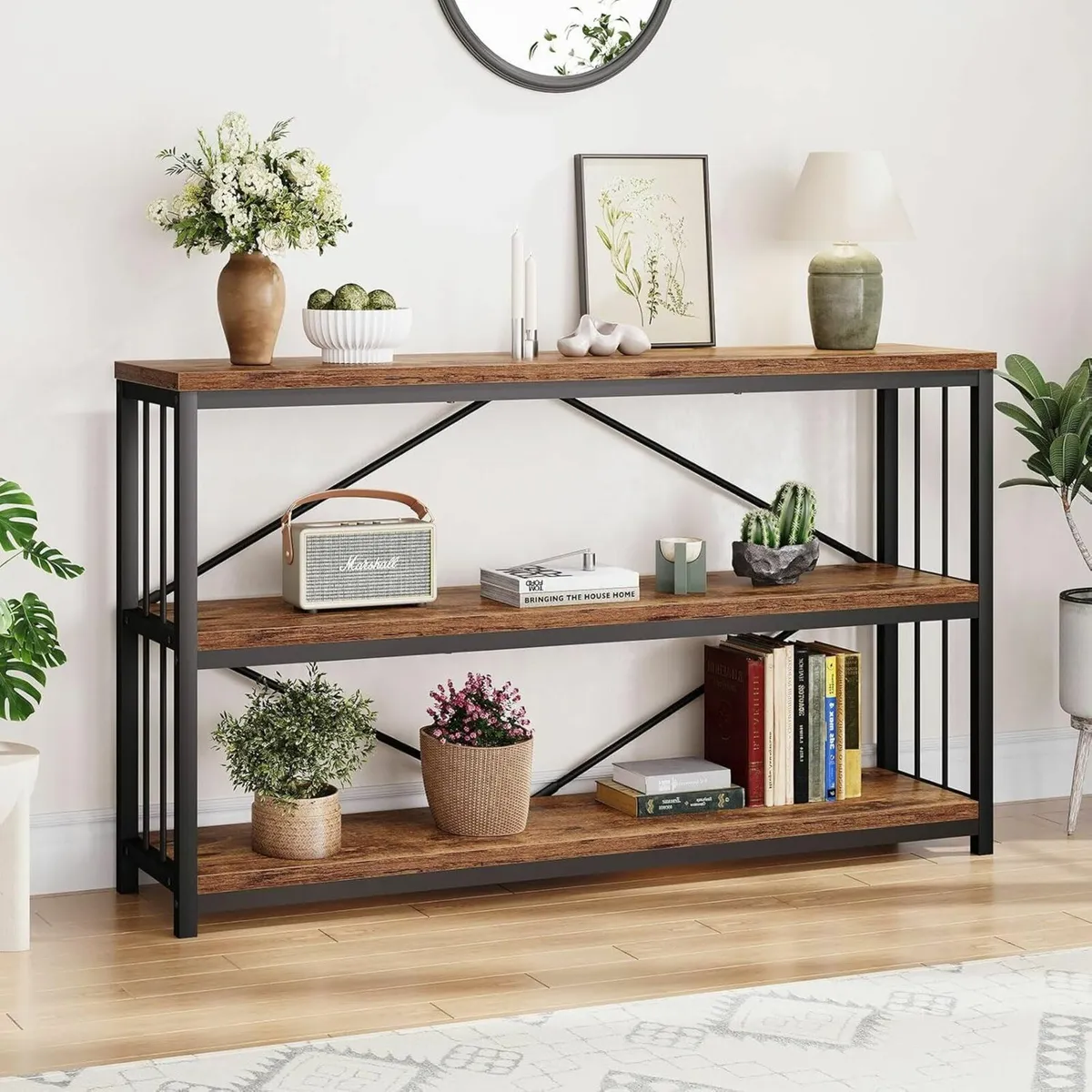 Rustic Console Table Industrial Wood Metal - Image 1