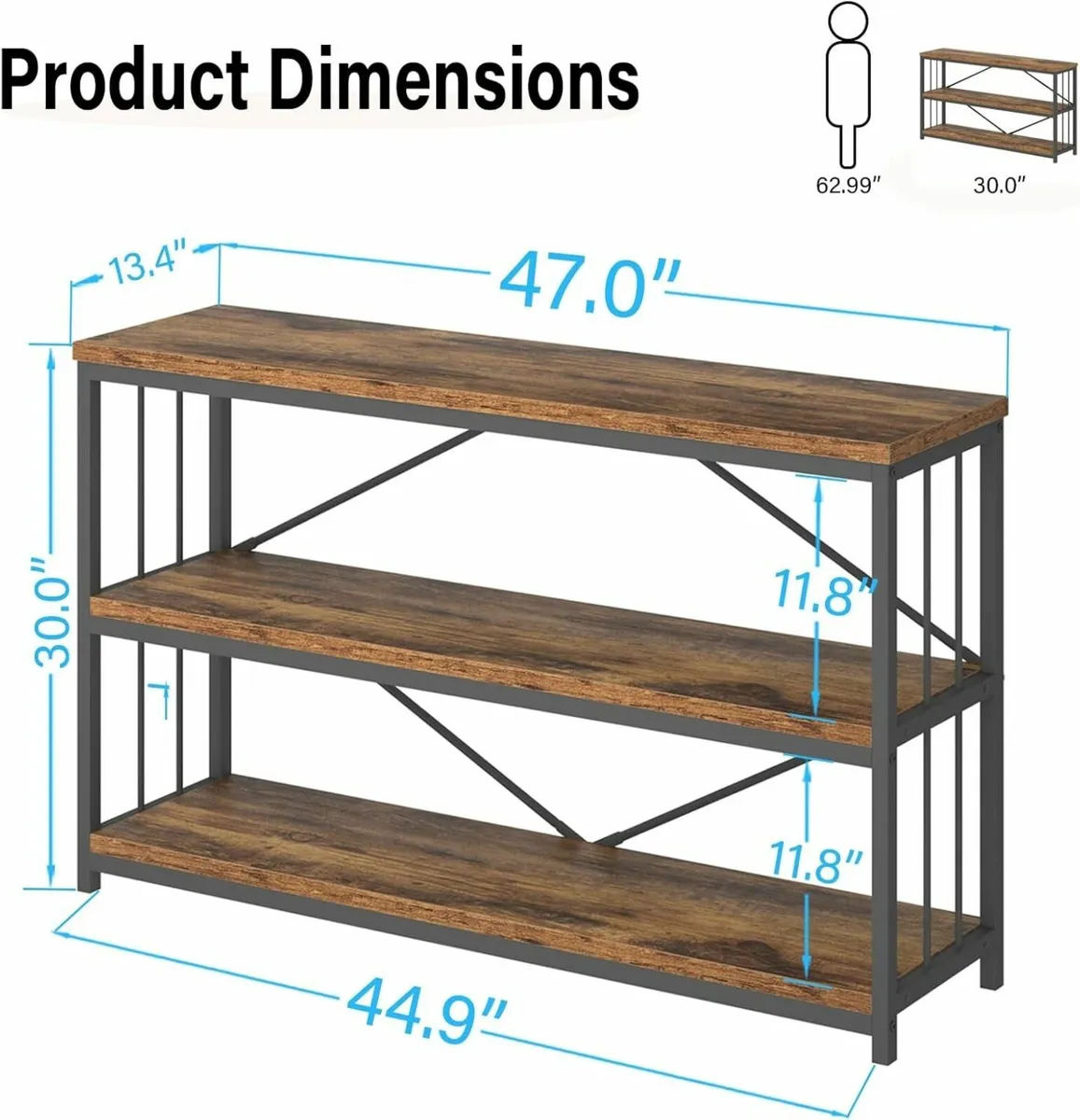 Rustic Console Table Industrial Wood Metal - Image 2