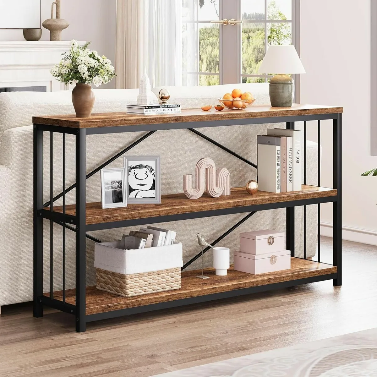 Rustic Console Table Industrial Wood Metal - Image 3