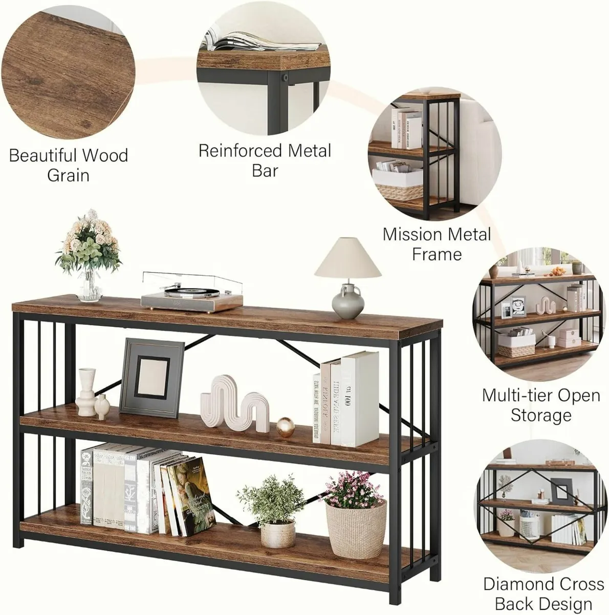 Rustic Console Table Industrial Wood Metal - Image 4