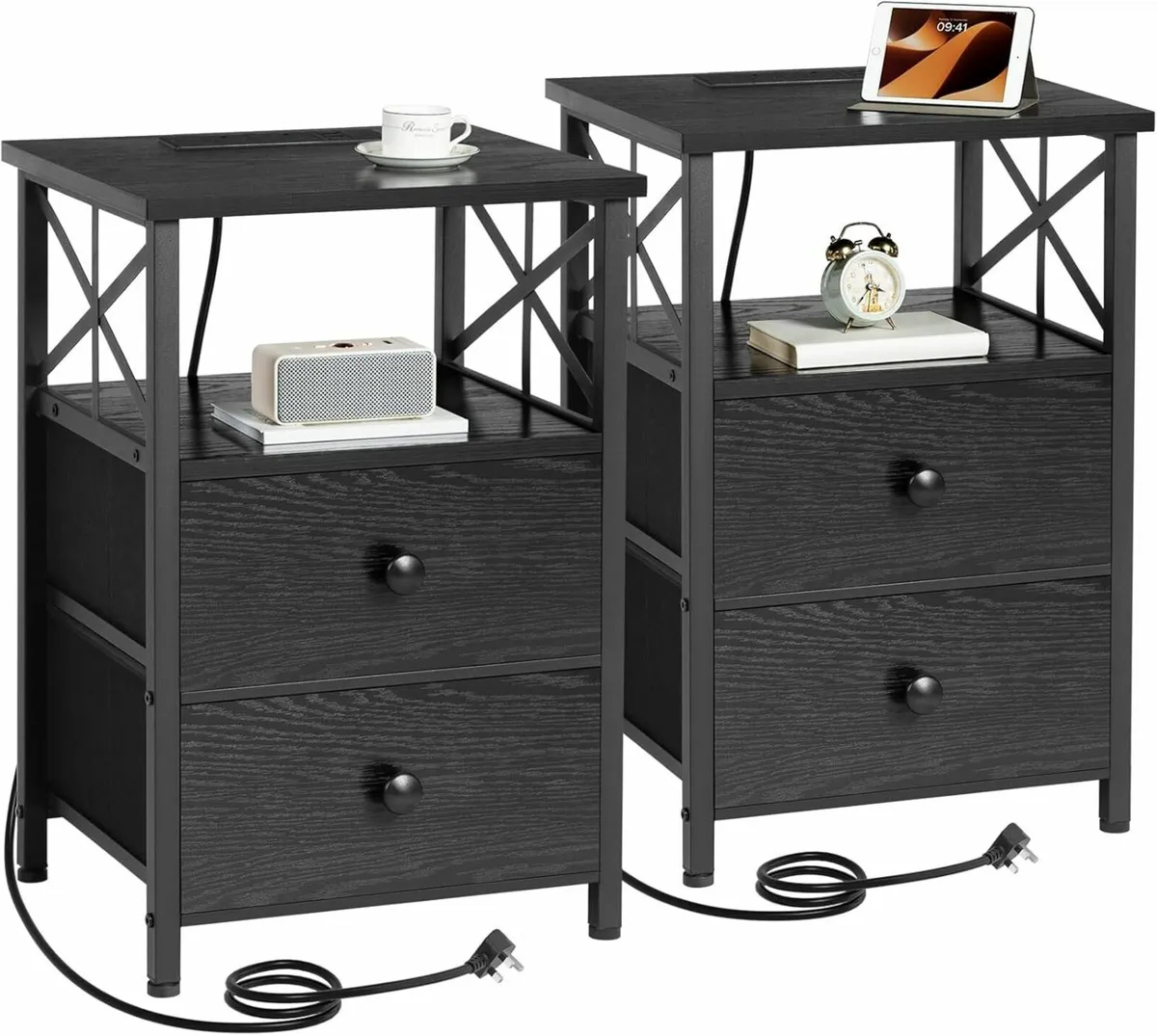 Bedside Table with Charging Station Cabinet Set - Image 1