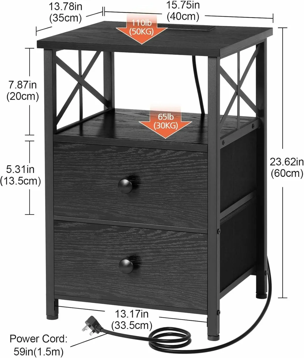 Bedside Table with Charging Station Cabinet Set - Image 3