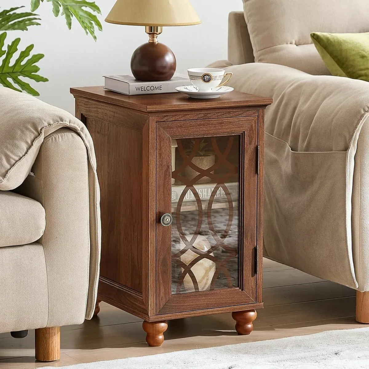 Slim Bedside Table with Glass Door Storage 14'' - Image 3