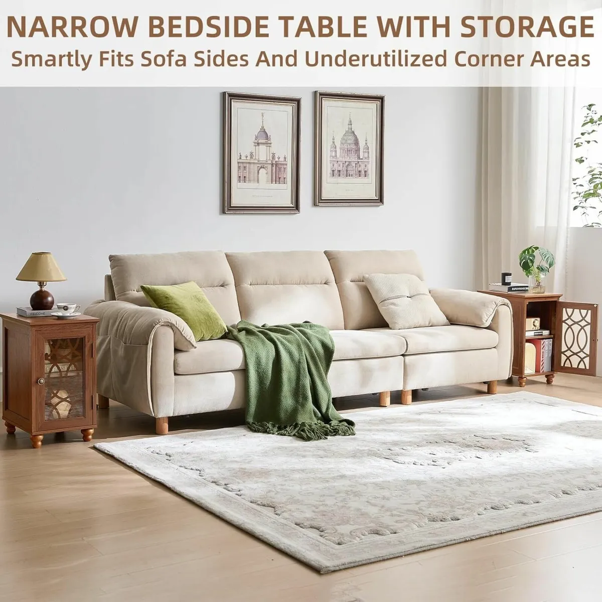 Slim Bedside Table with Glass Door Storage 14'' - Image 4