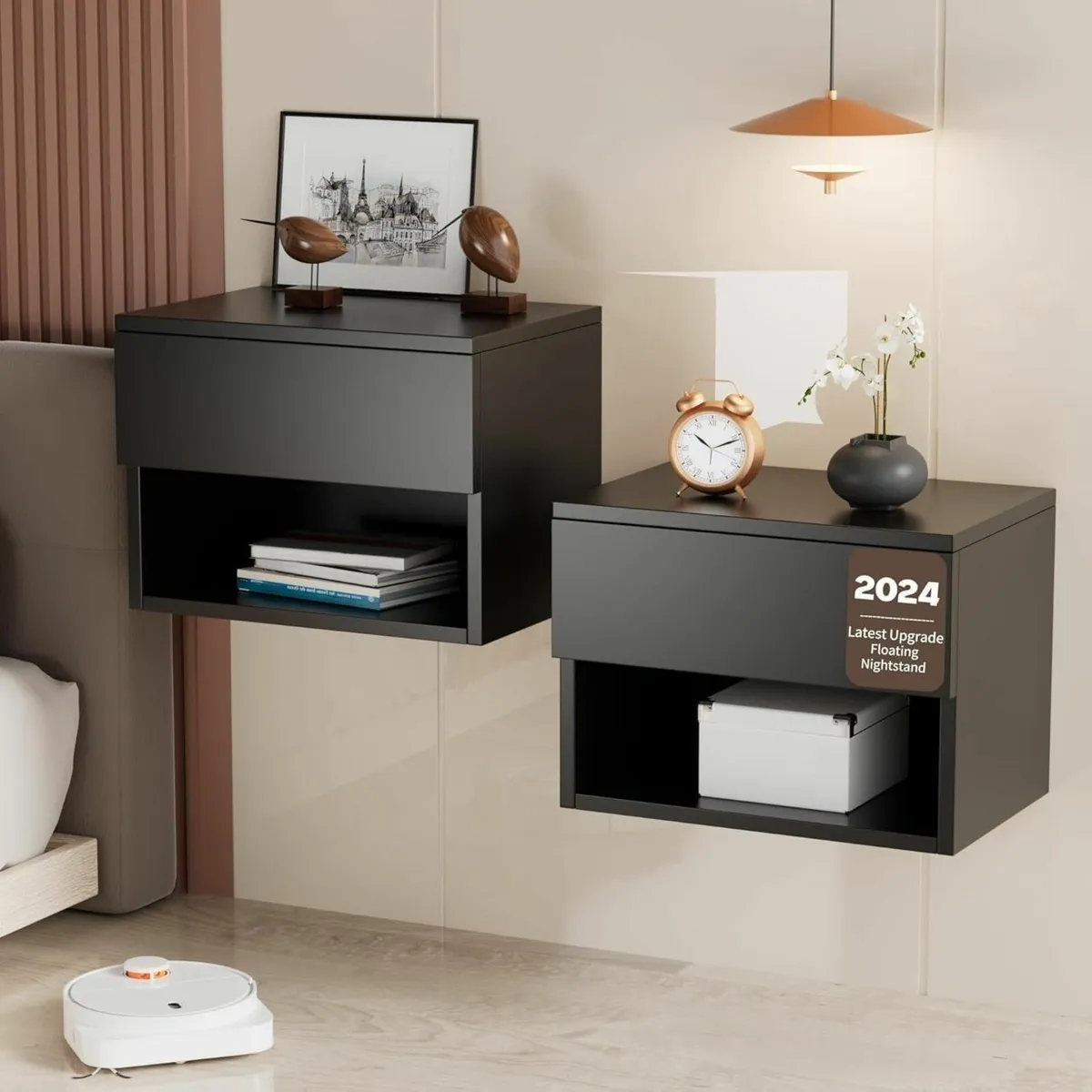 Floating Nightstand Modern Wall Mounted Bedside - Image 1