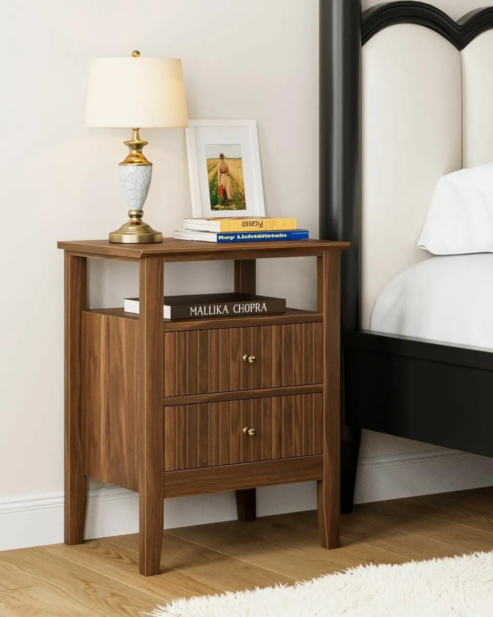 Bedside Table Chest of 2 Drawers Cabinet Wooden - Image 1
