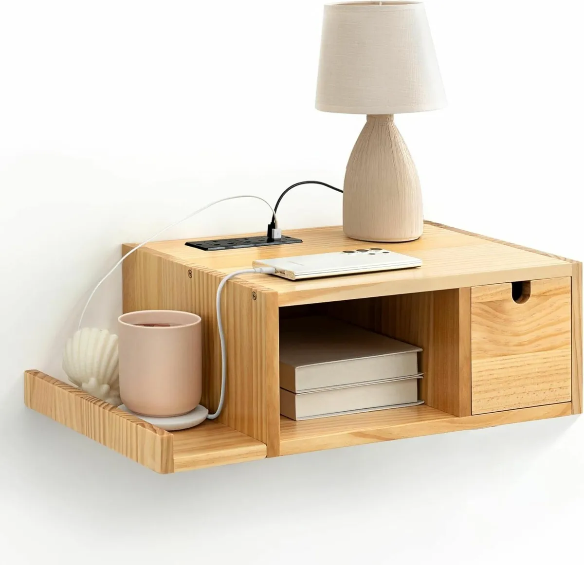 Floating Bedside Table with Charging Station - Image 1