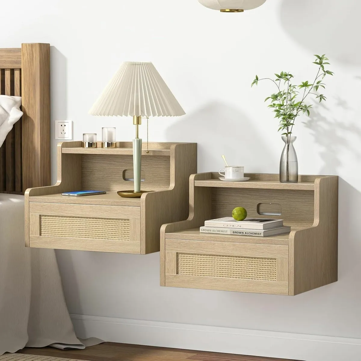 Set of 2 Floating Bedside Tables - Wall-Mounted - Image 1