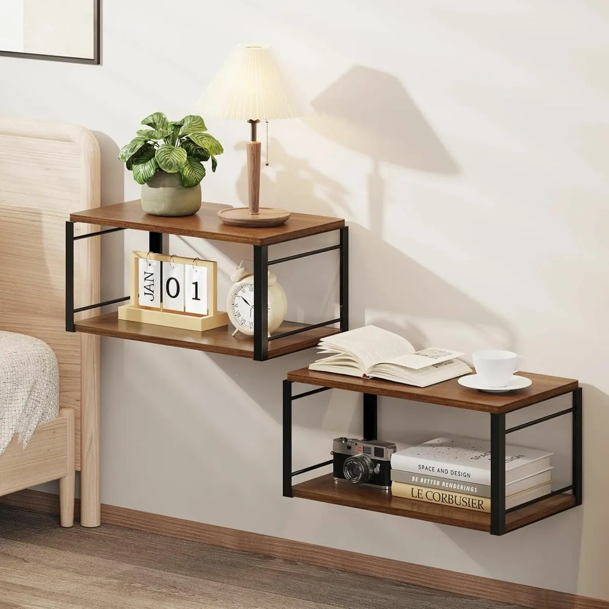 Floating Nightstand Set of 2 Wall Mounted Bedside - Image 1