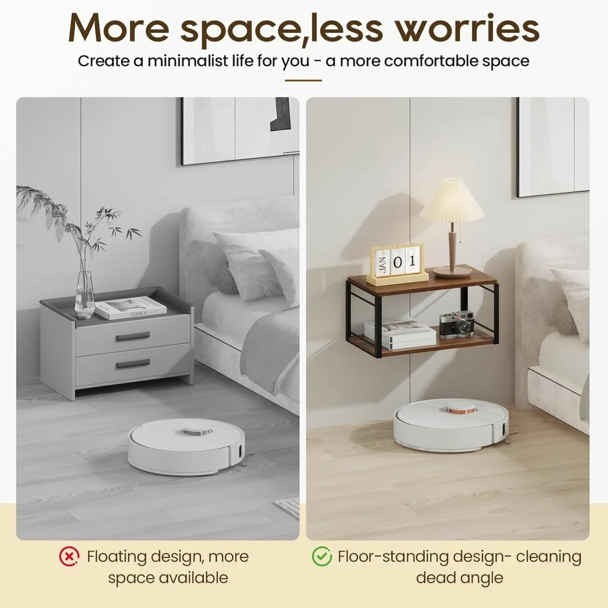 Floating Nightstand Set of 2 Wall Mounted Bedside - Image 4